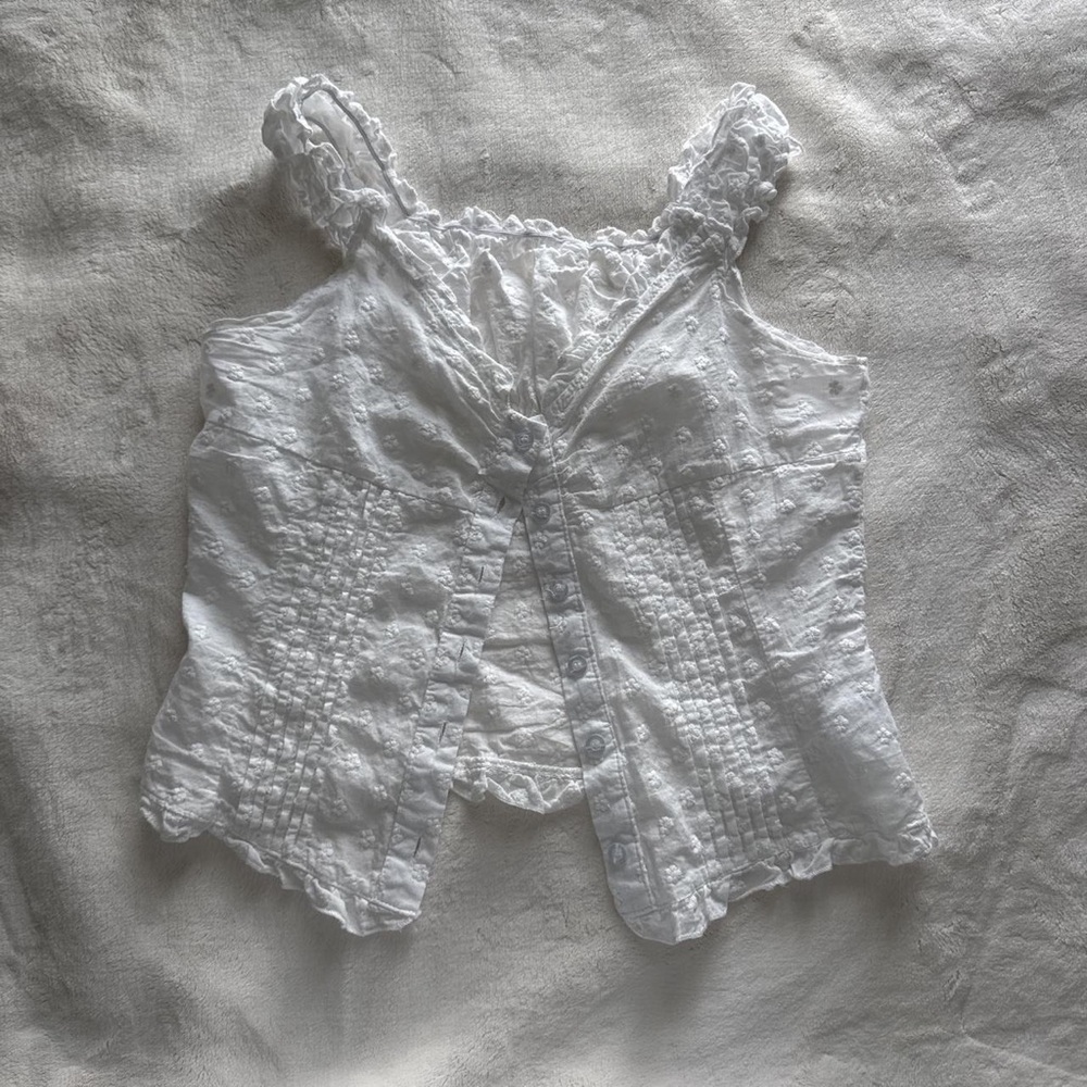 Brandy Melville White Eyelet Lace-Trim Button Front Tank